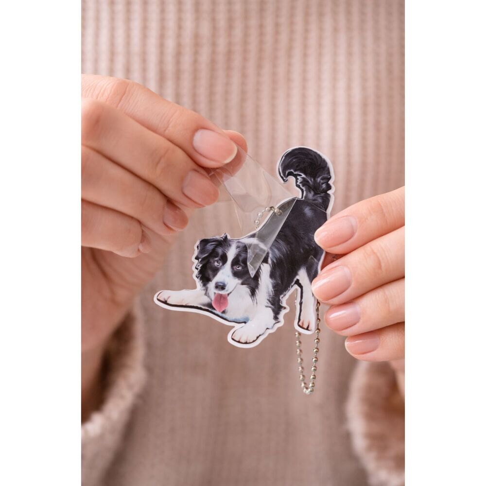 Border Collie Acrylic Keychain Dog Lover Charm Black White Pup 3x2.5 - Picture 2 of 2